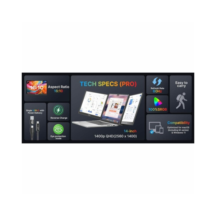 Mobile Pixels Trio 3 Pro 14.1" IPS QHD USB-C Portable Monitor