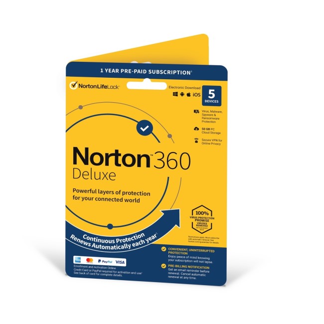 Norton 360 Deluxe Internet Security & VPN - 5 Devices - 12 Month Subscription