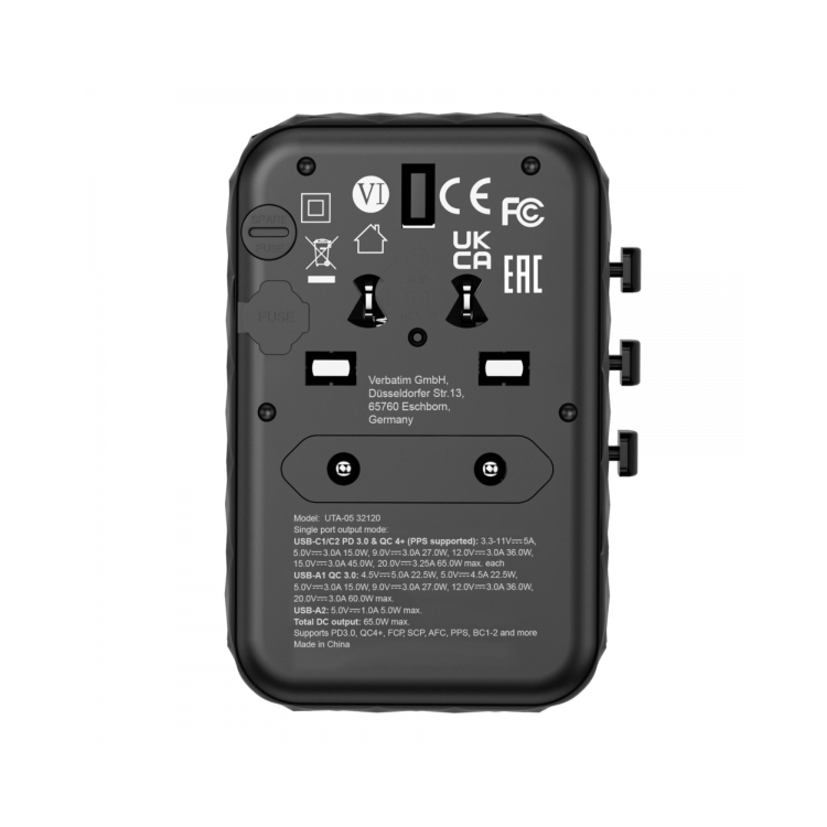 Verbatim UTA-05 GaN III 65W Universal Travel Adapter