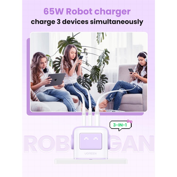 UGREEN Uno 65W 3-Port GaN Charger - Pink