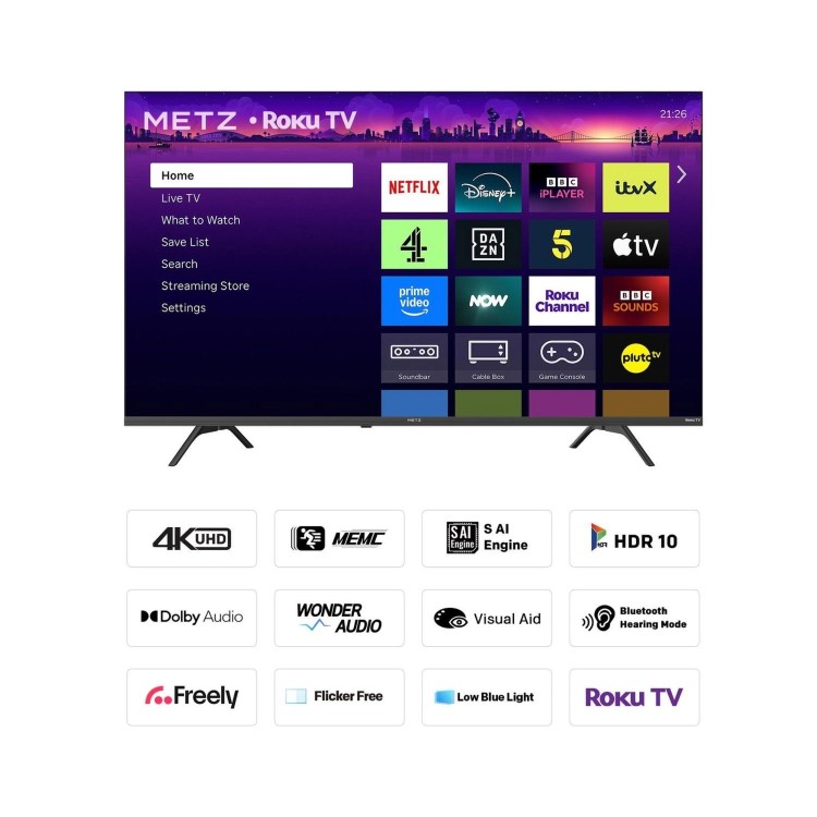 Metz 65MRF6000ZUK 65" 4K UHD Smart TV – DLED Roku OS & Freely