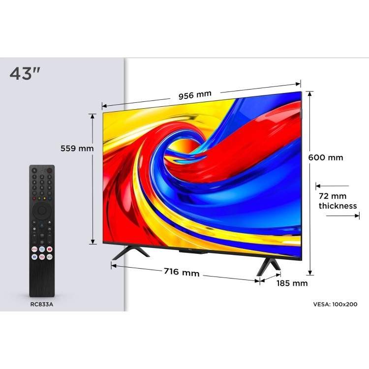 TCL 43P7L-UK 43 Inch QLED 4K Google TV – Dolby Vision Dolby Atmos & Game Master Gaming