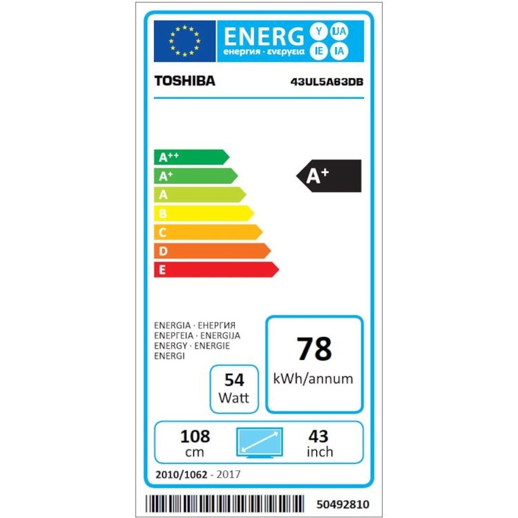 Toshiba 43UL5A63DB 43" 4K Ultra HD Smart LED TV with Freeview Play and Dolby Vision