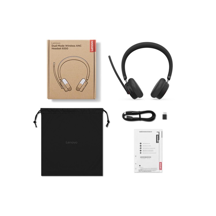 Lenovo 6550 - Headset - on-ear - Bluetooth - wireless - active noise cancelling - black - Certified for Microsoft Teams