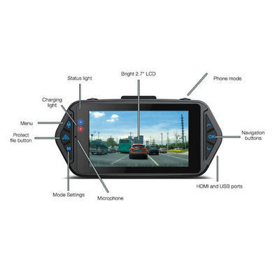electriQ 1080p Wide 160 Degree Angle View Dash Cam with 2.7 Inch Screen Fast Ambarella Processor