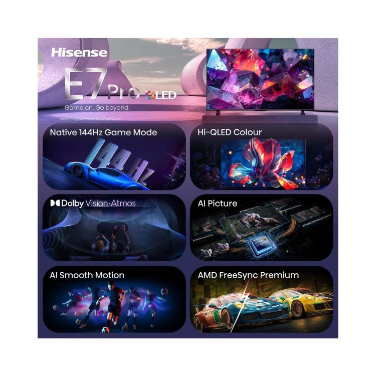 Hisense 50E7STUK PRO 50 Inch 4K QLED Smart TV – Ultra HD 144Hz HDR Freely & Dolby Vision