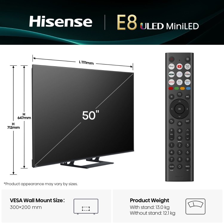 Hisense E8QTUK 50 inch Smart 4K Ultra HD Mini-LED TV