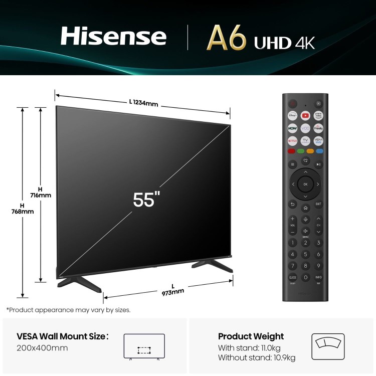 Hisense A6QTUK 55 inch Smart 4K Ultra HD TV