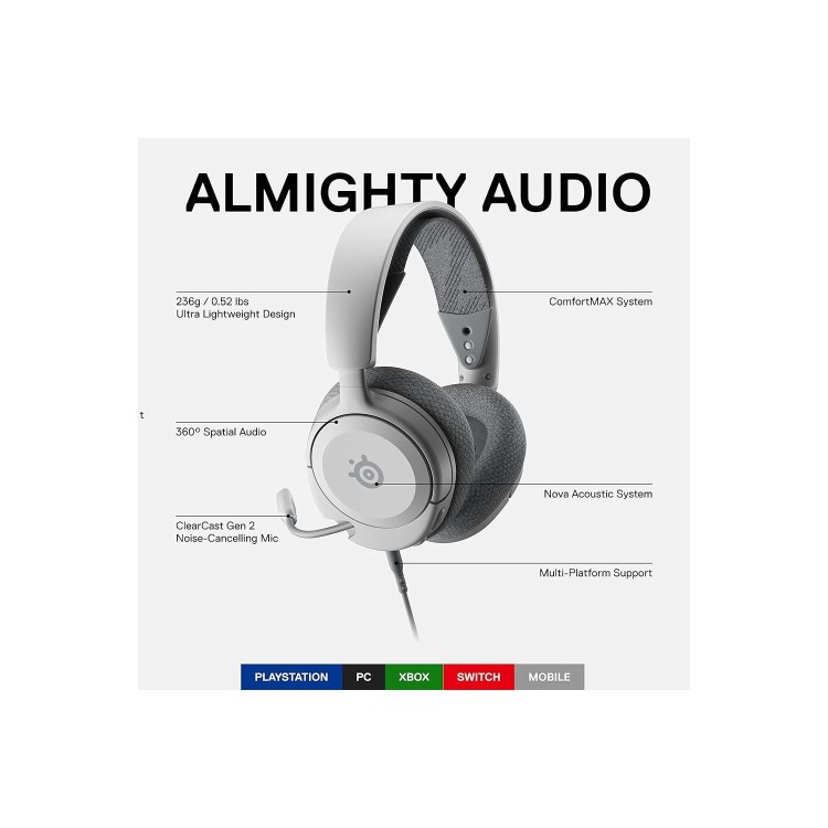 SteelSeries Arctis Nova 1P 7.1 Wired Gaming Headset White