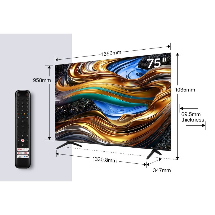 TCL 75P755K 75-Inch 4K QLED Smart TV  HDR10+ Dolby Vision & Google TV