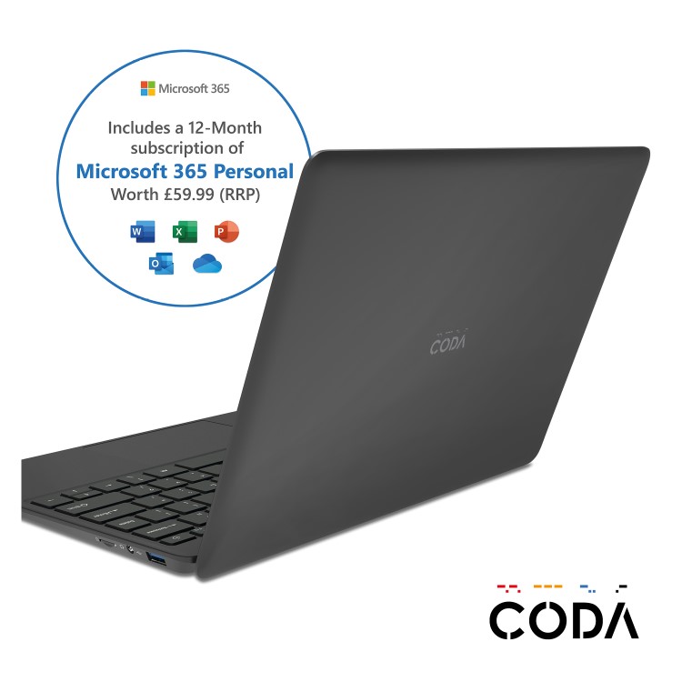 Coda Laptop Celeron N3450 4GB 64GB eMMC 12.5 Inch Windows 10 Includes Office 365