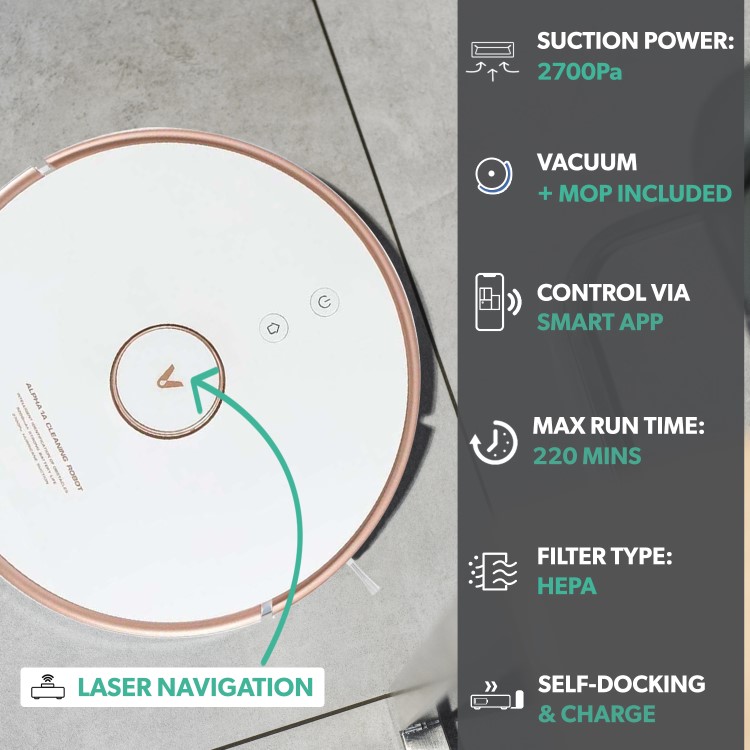 Viomi S9 Robot Vacuum Cleaner and Mop - Self-Emptying - 2700Pa Suction - White