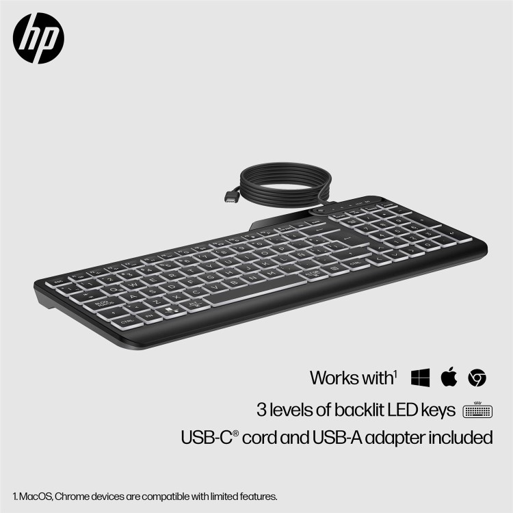 HP 405 Multi-Device Backlit Wired Keyboard