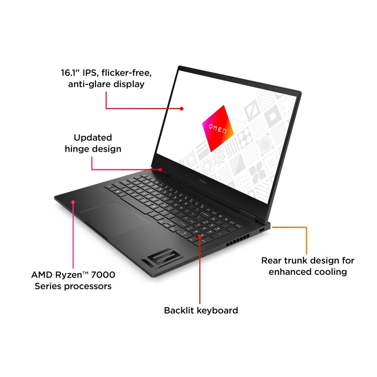 Refurbished HP Omen AMD Ryzen 7 16GB 512GB RTX 4050 144Hz FHD 16 Inch Windows 11 Gaming Laptop