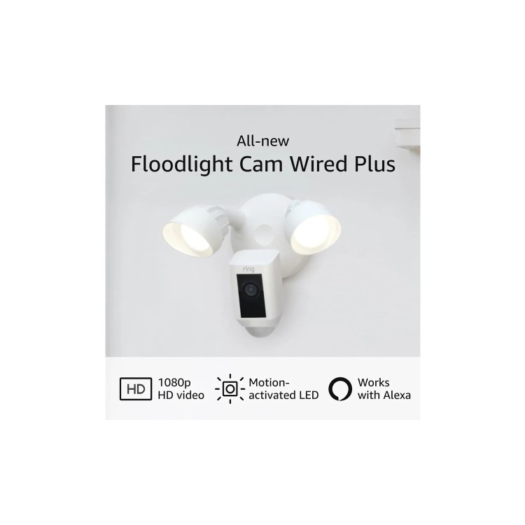Ring 1080p HD Floodlight Cam Wired Plus - White