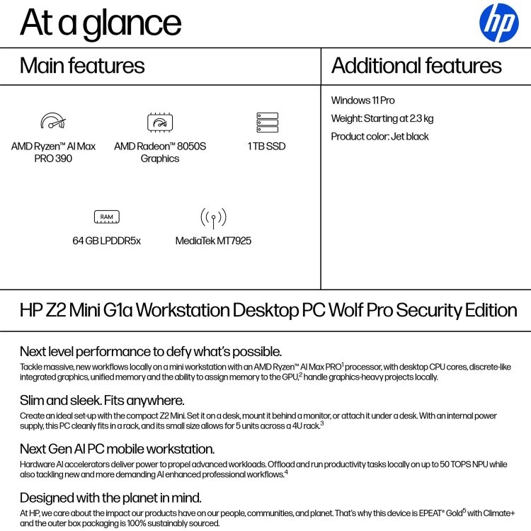 HP Z2 G1a Mini AMD Ryzen AI Max PRO 390 64GB RAM 1TB SSD Windows 11 Pro Workstation PC