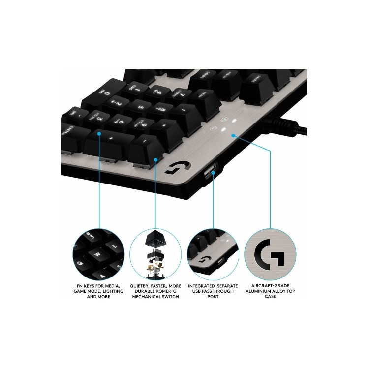 Logitech G413 SILVER - WHITE - Gaming Keyboard