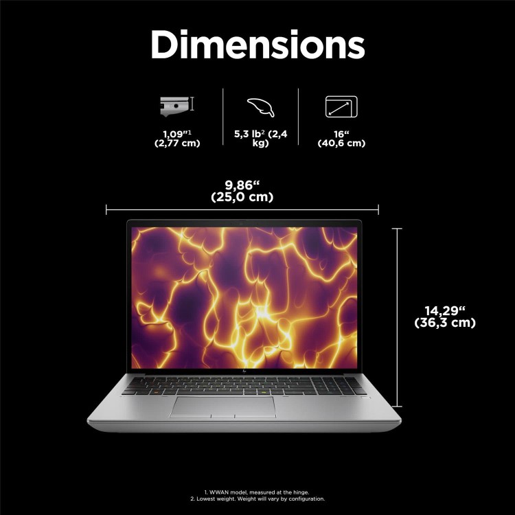 ZBook Fury 16 G11 Mobile Workstation PC, 16", Windows 11 Pro, Intel Core™ i9, 32GB RAM, 1TB SSD, NVIDIA RTX™ 2000, WUXGA