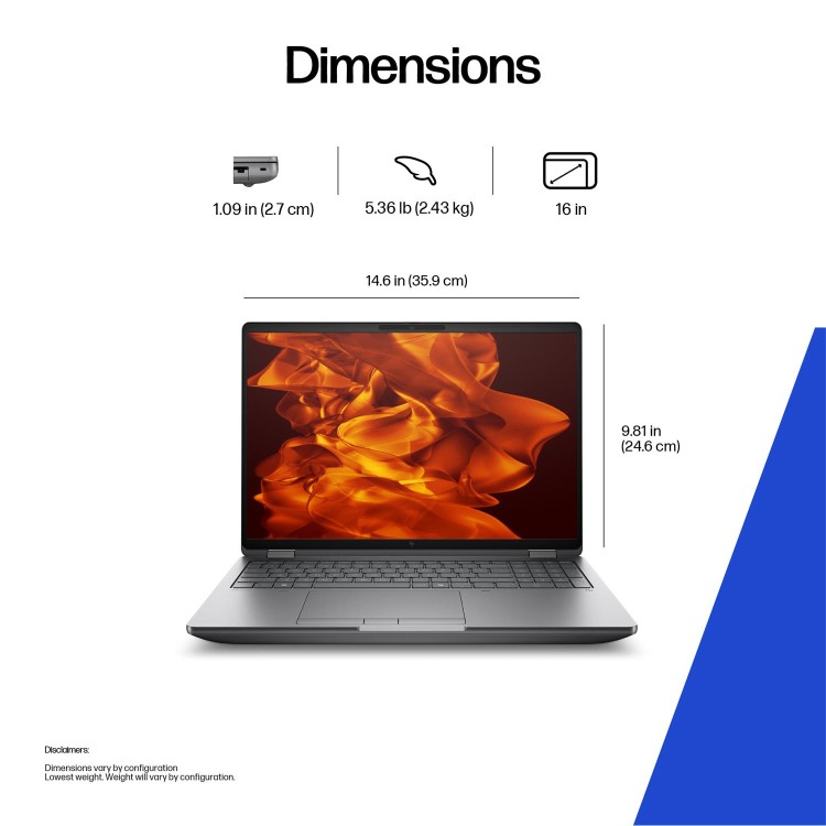 ZBook Fury G1i 16 inch Mobile Workstation PC  - Data Science, 16", Windows 11 Pro, Intel Core™ Ultra 9, 64GB RAM, 1TB SSD, NVIDIA RTX™ PRO 3000 Blackwell, WUXGA