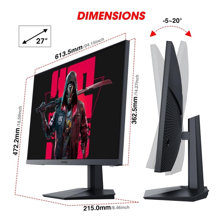 Refurbished KOORUI 27E6CA 27" IPS QHD 170Hz 1ms Gaming Monitor