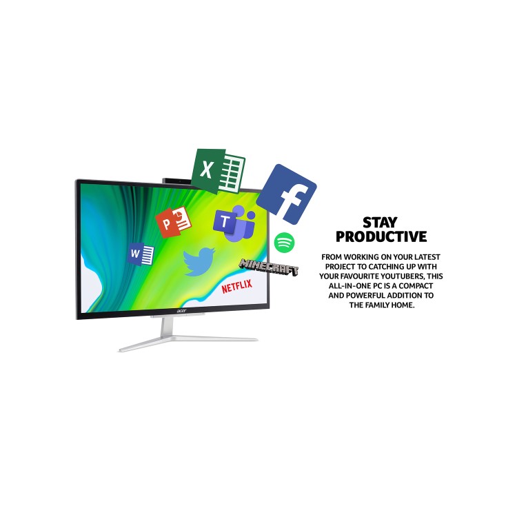 Acer Aspire Intel Pentium J5040D 8GB 1TB HDD 21.5 Inch Windows 10 All-in-One PC