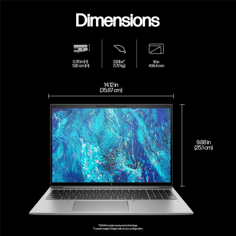 ZBook Firefly 16 inch G11 Mobile Workstation PC  - Data Science, 16", Windows 11 Pro, Intel Core™ Ultra 7, 16GB RAM, 512GB SSD, NVIDIA RTX™ A500, WUXGA