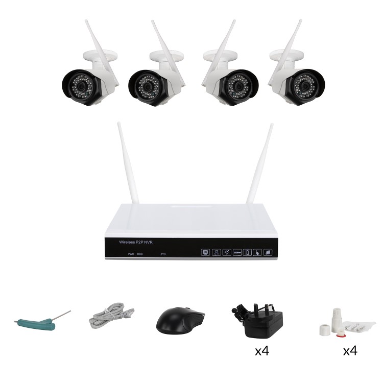 GRADE A1 - electriQ 4 Camera 1080p HD Wireless Wifi CCTV System - No Hard Drive