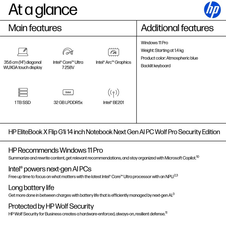 Intel | U7-258V | 32 GB | 1 TB | 14" | Windows 11 Pro