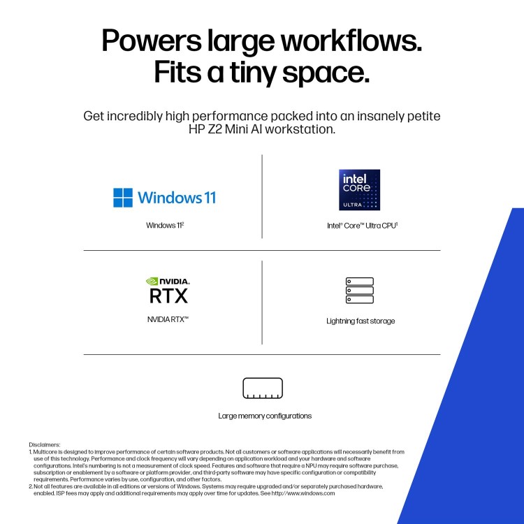 Z2 Mini G1i Workstation Desktop PC, Windows 11 Pro, Intel Core™ Ultra 9, 32GB RAM, 1TB SSD, NVIDIA RTX™ 2000 Ada