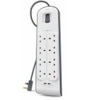Belkin 8 Way Surge Protection Strip - 2m with 2 x 2.4amp USB Charging
