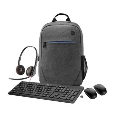 HP 235 Wireless Mouse and Keyboard Combo with HP Prelude G2 15.6 Inch Backpack Laptop Bag and Poly C3220 Double Sided On-ear Stereo USB with Microphone Headset and HP 235 Slim Wireless Mouse Black