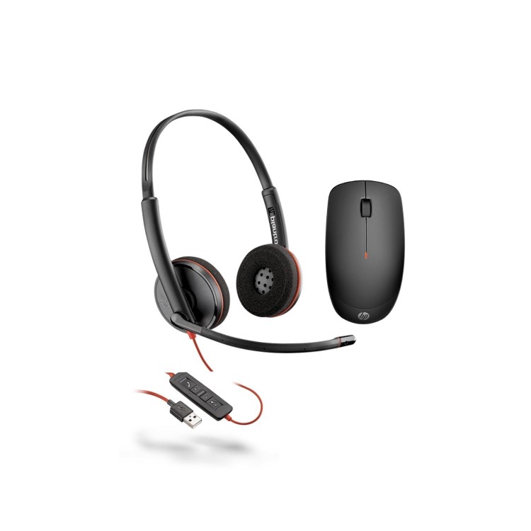 Poly Blackwire 3220 USB Headset and HP 235 Wireless Mouse Set
