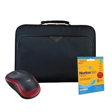 Logitech M185 Wireless Mouse in Red with Norton 360 Deluxe Internet Security and Tech Air Classic essential 15.6 Inch Backpack in Black