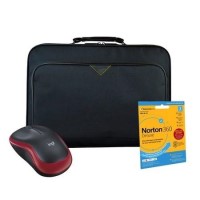 Logitech M185 Wireless Mouse in Red with Norton 360 Deluxe Internet Security and Tech Air Classic essential 15.6 Inch Backpack in Black