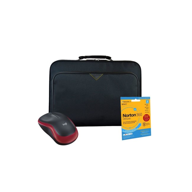 Logitech M185 Wireless Mouse in Red with Norton 360 Deluxe Internet Security and Tech Air Classic essential 15.6 Inch Backpack in Black
