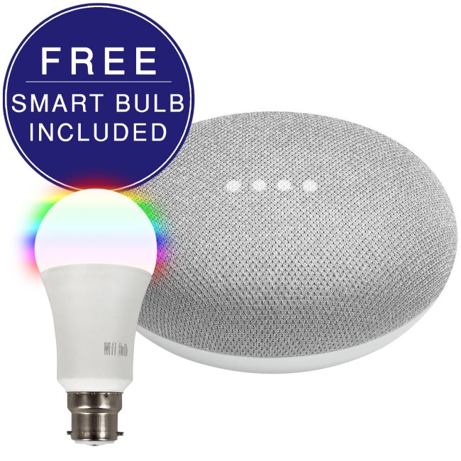 Google Home Mini - Smart Speaker Chalk with FREE B22 Smart Bulb