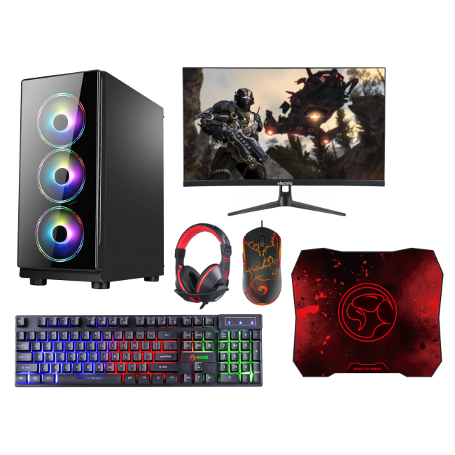 REACT Core i3-10100F 16GB 1TB SSD GeForce GT 1030 No OS Desktop Gaming PC With Marvo Scorpion CM409-UK & electriQ Gaming Monitor Gaming PC Bundle