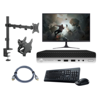 Bundle of Refurbished HP EliteDesk 800 G4 with Gaming Monitor Single Monitor Arm Keyboard Mouse HDMI Cable and PC Mount Bracket