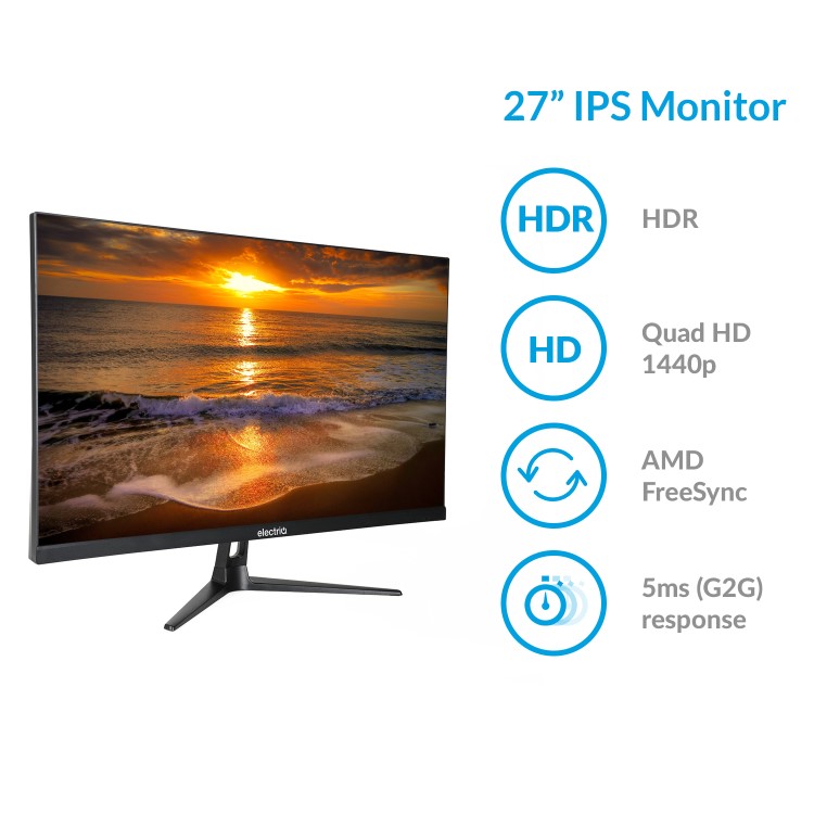 electriQ 27" QHD 1440p 95Hz FreeSync HDR Monitor with Single Monitor Arm
