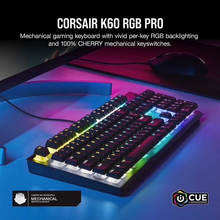 Corsair K60 PRO Cherry VIOLA RGB Wired Mechanical Gaming Keyboard Black