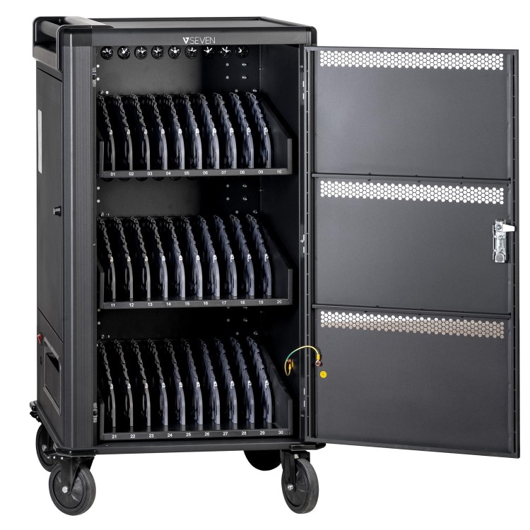 Charging Cart - Push Handle Handle - 4 Casters - 30 Devices Chromebooks iPad and Android Tablets Laptop and Notebook Computers