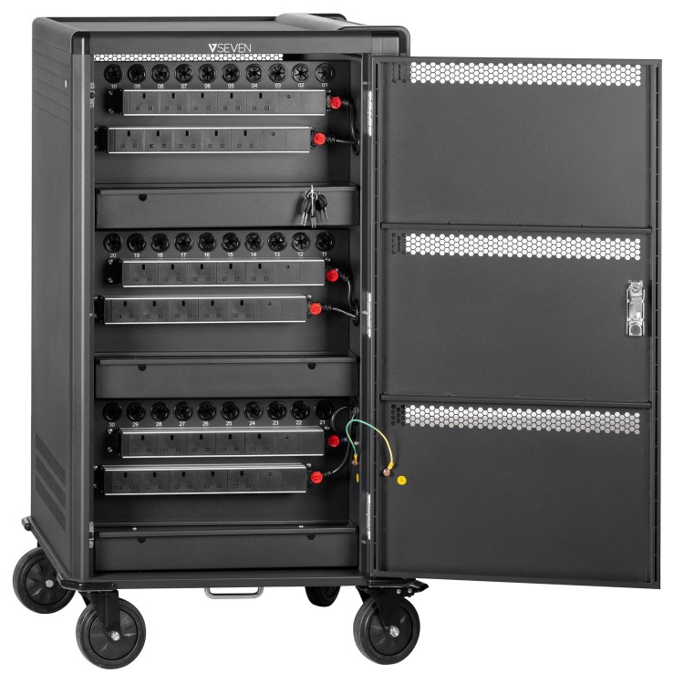 Charging Cart - Push Handle Handle - 4 Casters - 30 Devices Chromebooks iPad and Android Tablets Laptop and Notebook Computers