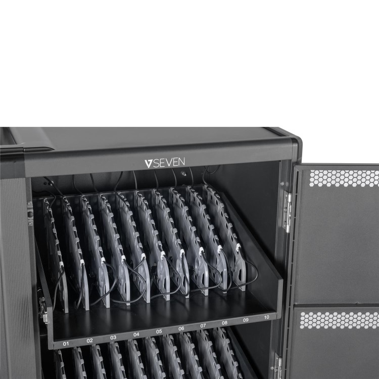 Charging Cart - Push Handle Handle - 4 Casters - 30 Devices Chromebooks iPad and Android Tablets Laptop and Notebook Computers