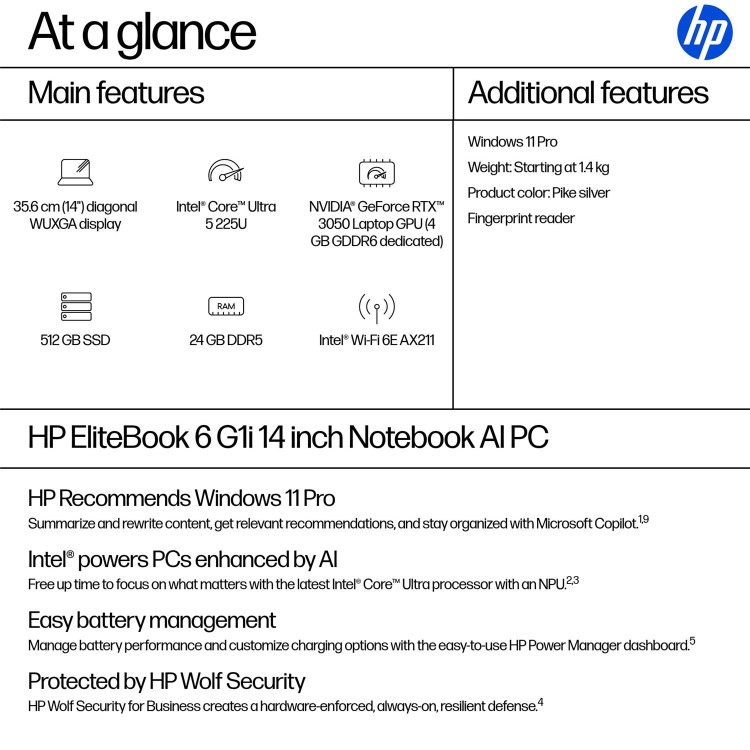 HP EliteBook 6 G1i AI Intel Core Ultra 5 24GB RAM 512GB SSD 14 Inch Windows 11 Pro Laptop