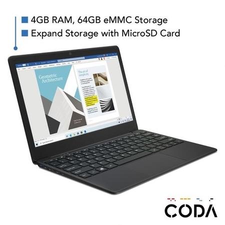 CODA 1.2 Intel Celeron N4020 4GB 64GB eMMC 12.5 Inch Windows 10 Laptop  Includes Office 365