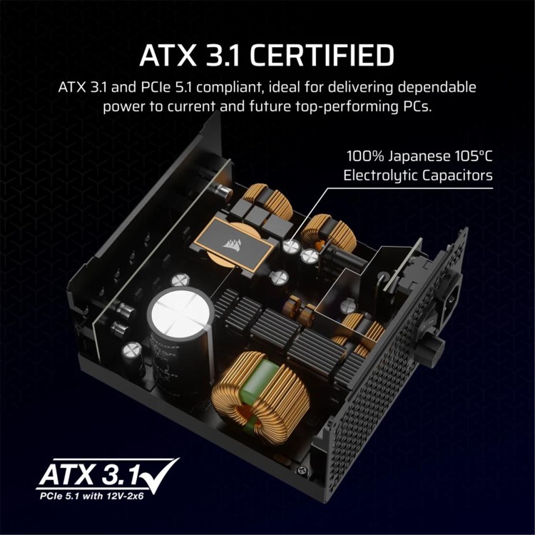 CORSAIR 750W ENTHUSIAST SERIES RM750X PSU, FULLY MODULAR, 80PLUS GOLD, ATX 3.1