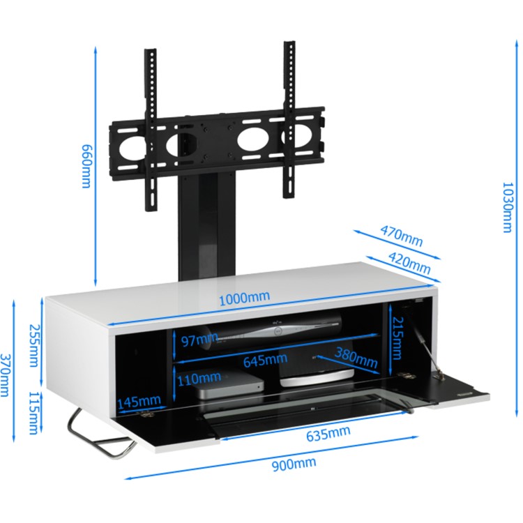 Alphason CRO2-1000BKT-BK Chromium 2 TV Cabinet with Bracket for up to 50" TVs - Black
