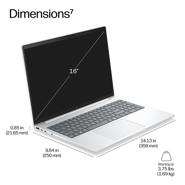 EliteBook 8 G2i 16 inch Notebook Next Gen AI PC Wolf Pro Security Edition, 16", Windows 11 Pro, Intel Core™ Ultra 7, 32GB RAM, 512GB SSD, WUXGA, Glacier silver, Copilot+ PC