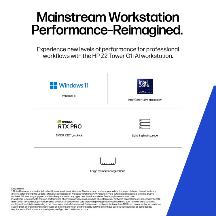HP Z2 Tower G1i Intel Core Ultra 9 285K 64GB RAM 1TB SSD RTX PRO 4000 Blackwell Windows 11 Pro Workstation PC