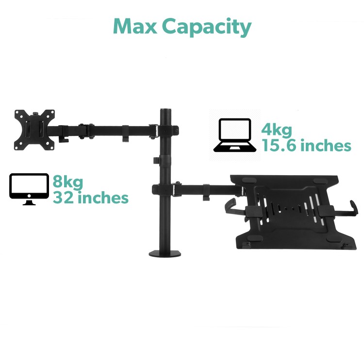 Dual Monitor Arm for Monitors up to 32 inch & Laptop/Tablet Shelf